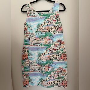 Talbots Multicolor Italian Scenic Print Dress